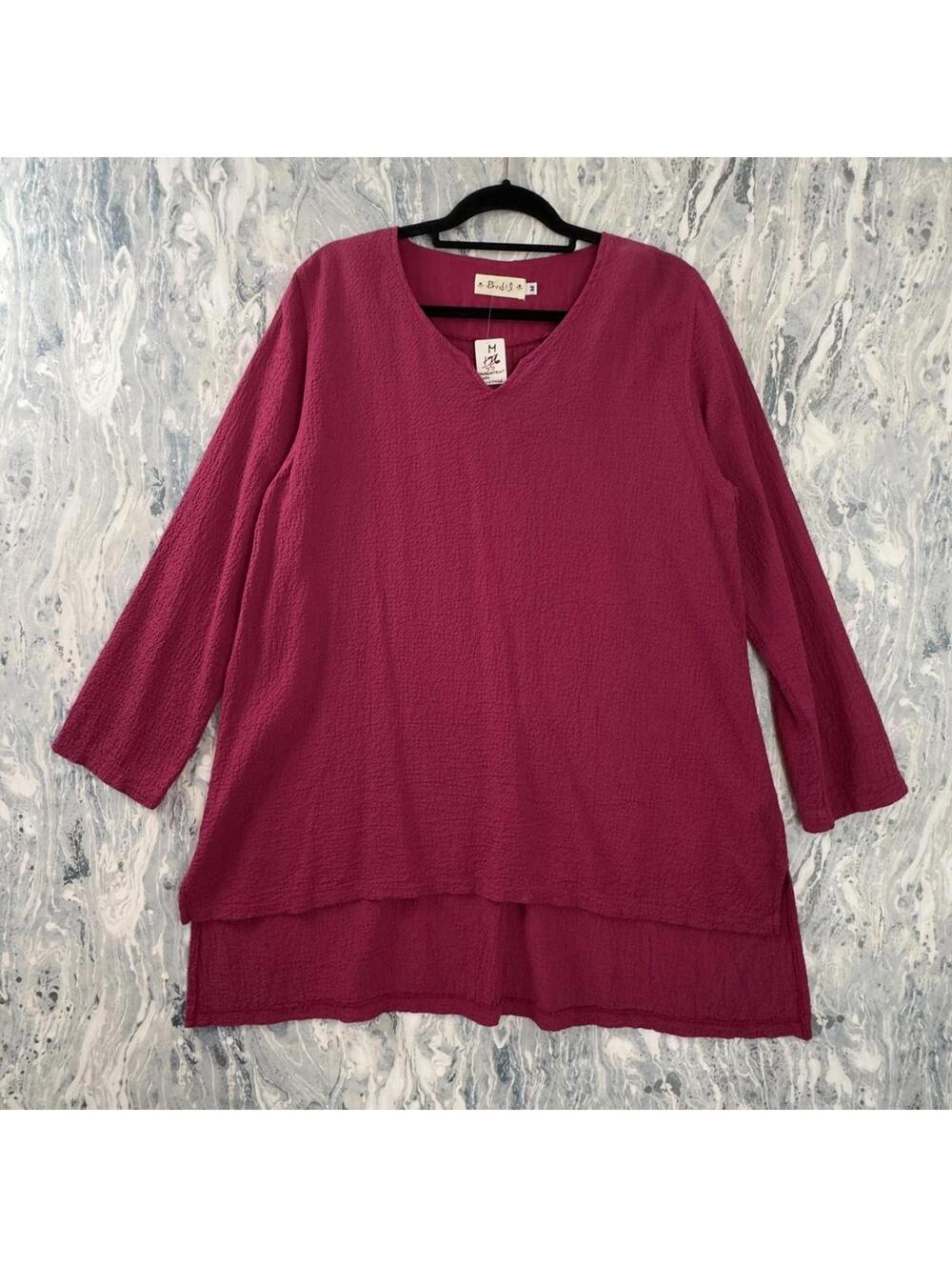 Boho Magenta Pink Textured Tunic Long Sleeve Top (M)
